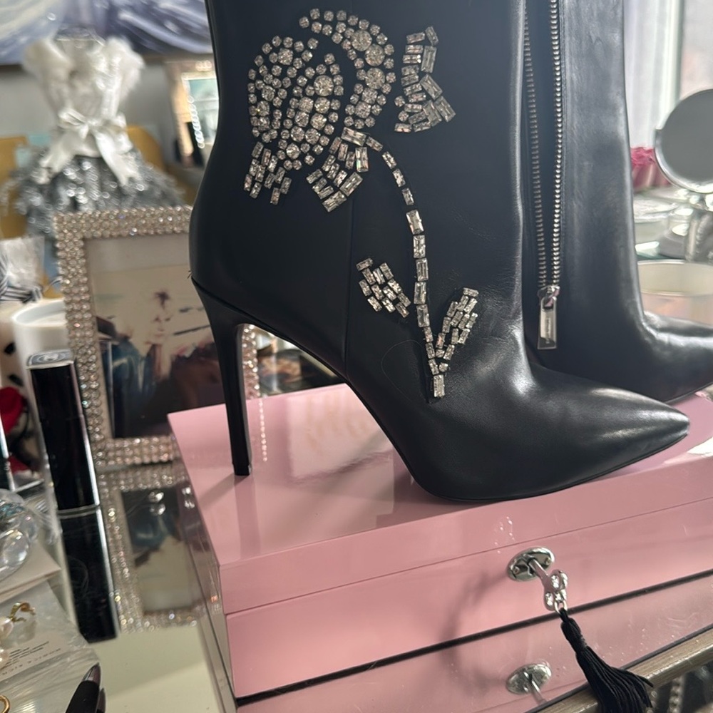 Elegant Black Embellished Ankle Boots - Picture 3 of 10